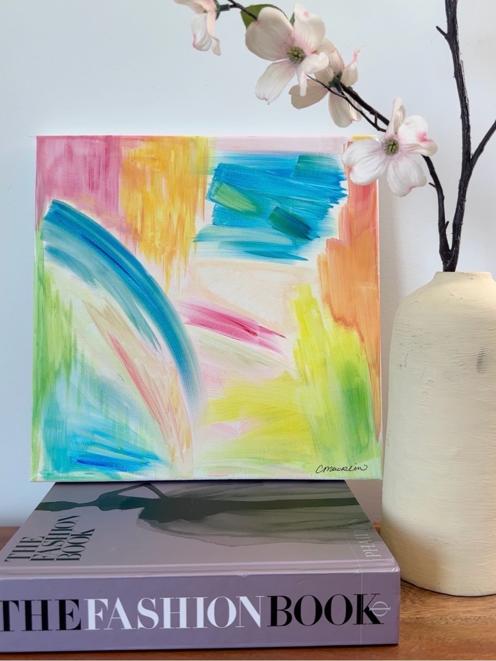 Original Colorful Abstract Pastel Brushstroke Canvas Handmade Painting Artwork - Picture 2 of 5